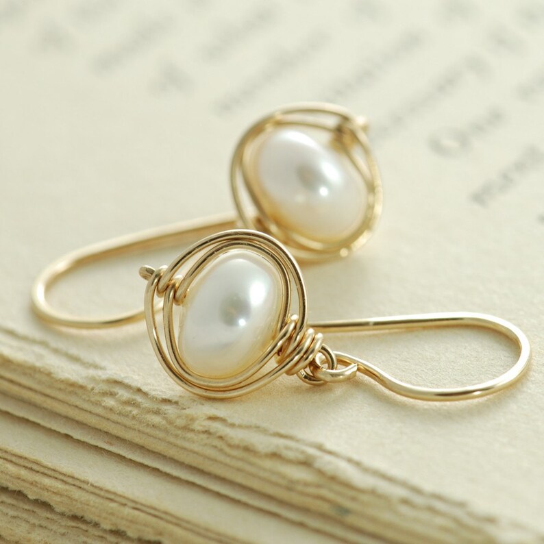 Pearl Gold Dangle Earrings Bridal Jewelry 14k Gold Fill Etsy