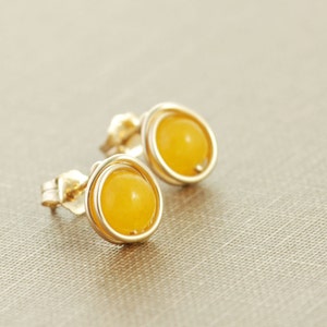 Lemon Yellow Post Earrings, 14k Gold Modern Minimal Jewelry, Stud Earrings image 2