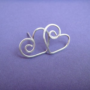 Heart Earrings in Sterling Silver, Love Jewelry, Heart Post Earrings, Handmade Metal Studs image 2