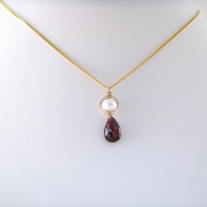 Garnet and Pearl Necklace 14k Gold Fill Red Gemstone Pendant - Etsy
