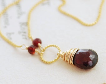 Marsala Red Garnet Necklace in 14k Gold Fill, January Birthstone Jewelry, Red Gemstone Pendant Necklace