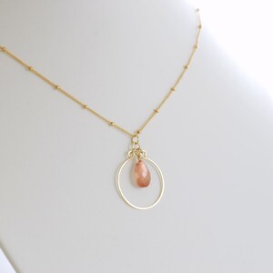 Oregon Sunstone Necklace in 14k Gold Fill, Delicate Peach Gemstone Pendant, Spring Fashion image 5