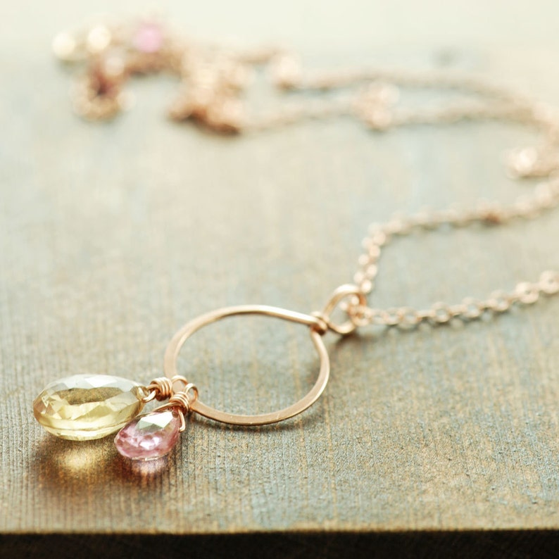 Champagne Topaz Rose Gold Necklace, 14k Gold Gemstone Pendant, Birthstone Jewelry image 3