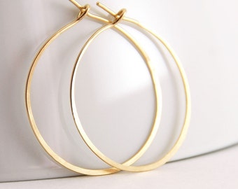 Gold Hoop Earrings, 14k Gold Fill,  Handmade Jewelry, 1 Inch Hoops