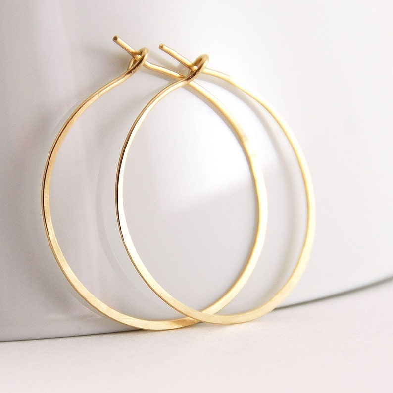 Gold Hoop Earrings, 14k Gold Fill, Handmade Jewelry, 1 Inch Hoops image 1