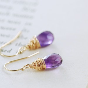 Amethyst Jewelry, February Birthstone Earrings, Purple Gemstone Dangle Earrings in 14k Gold Fill image 2