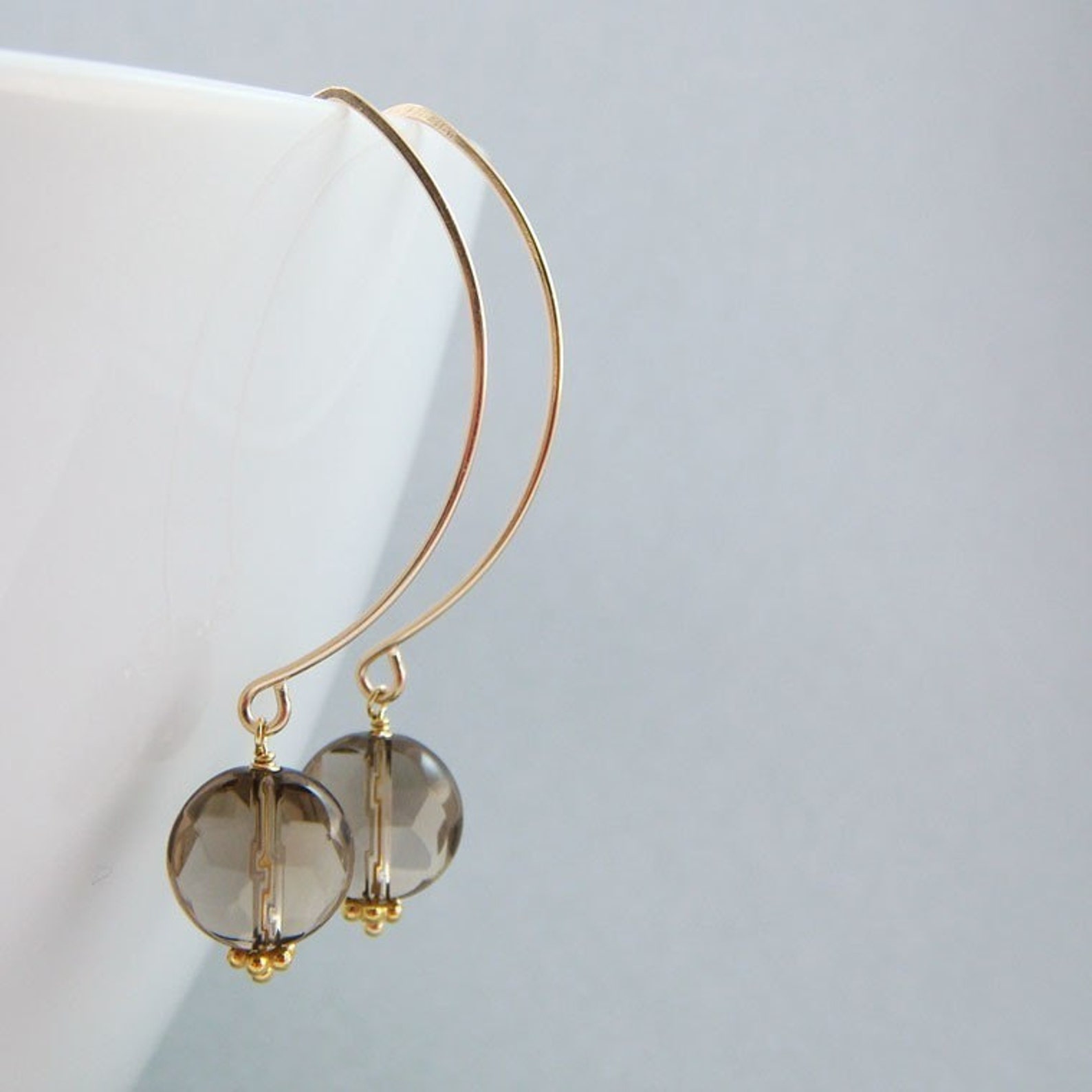 Mocha Brown Gemstone Earrings Gold Dangle Earrings Smoky Etsy