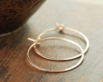 Rose Gold Hoop Earrings, 14k Rose Gold Fill Earrings, Modern Minimal Metal Jewelry, 1 Inch Hoops