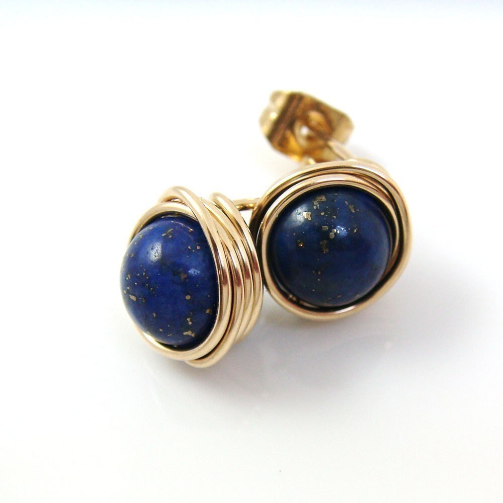 Lapis Lazuli Post Earrings Wrapped in 14k Gold Fill Blue - Etsy