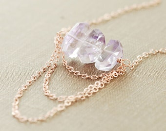 Pink Amethyst Rose Gold Necklace, Delicate Layered Statement Necklace, Gemstone Jewelry