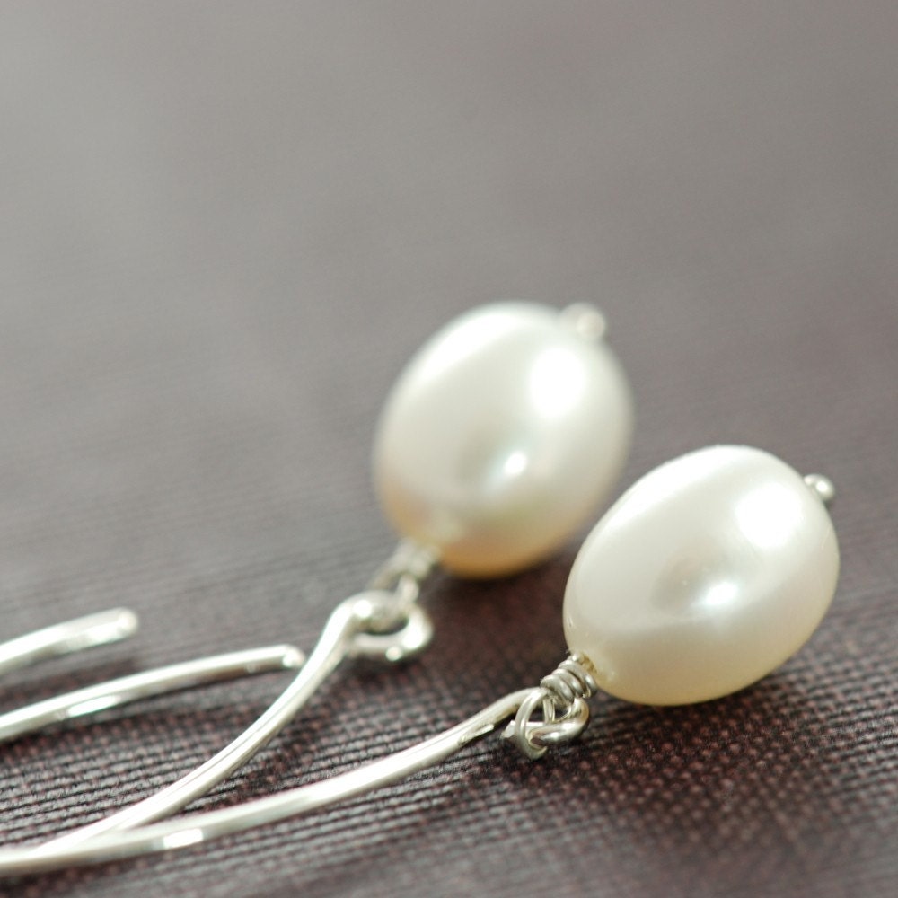 Long Pearl Earrings in Sterling Silver June Birthstone - Etsy