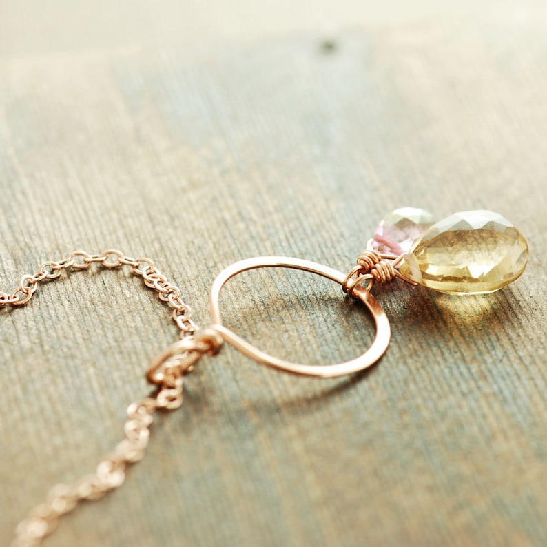Champagne Topaz Rose Gold Necklace, 14k Gold Gemstone Pendant, Birthstone Jewelry image 2