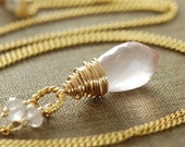 Rose Quartz Gold Necklace, Delicate Pink Gemstone Pendant, Handmade Jewelry
