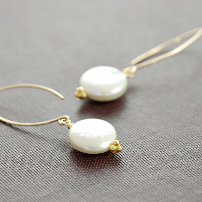 Coin Pearl Earrings in 14k Gold Fill Handmade Etsy
