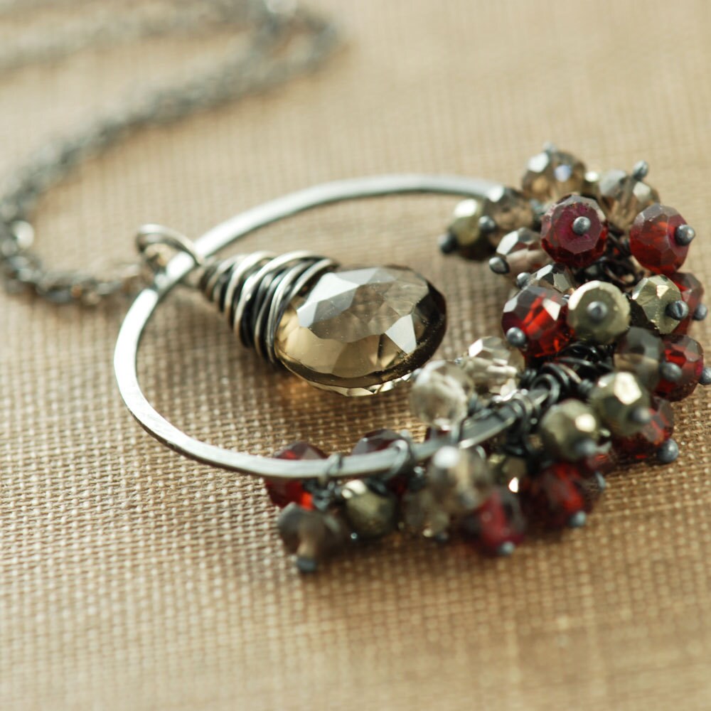 Sterling Silver Pendant Necklace Garnet Necklace With Quartz - Etsy