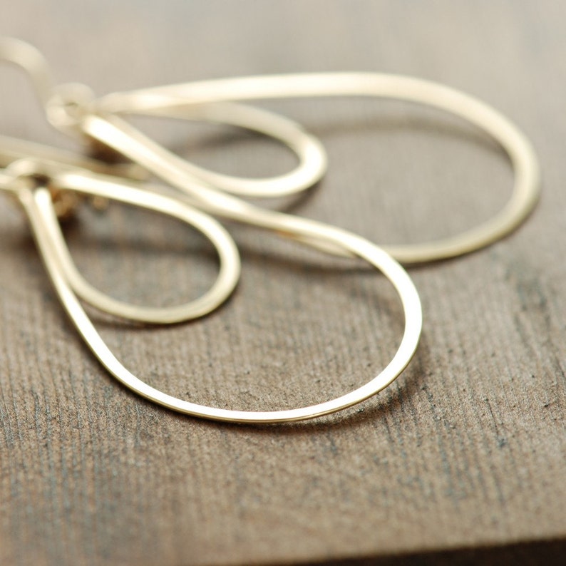 Hoop Earrings 14k Gold Fill, Layered Teardrops, Metal, aubepine image 1