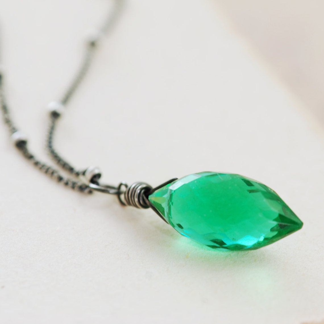 Green Quartz Necklace Wrapped in Sterling Silver May Birthday Etsy