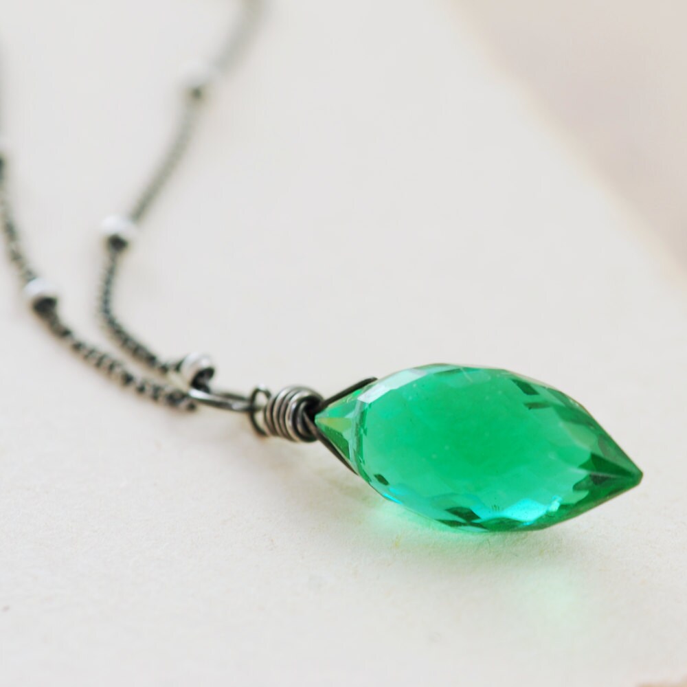 Green Quartz Necklace Wrapped in Sterling Silver May Birthday Etsy