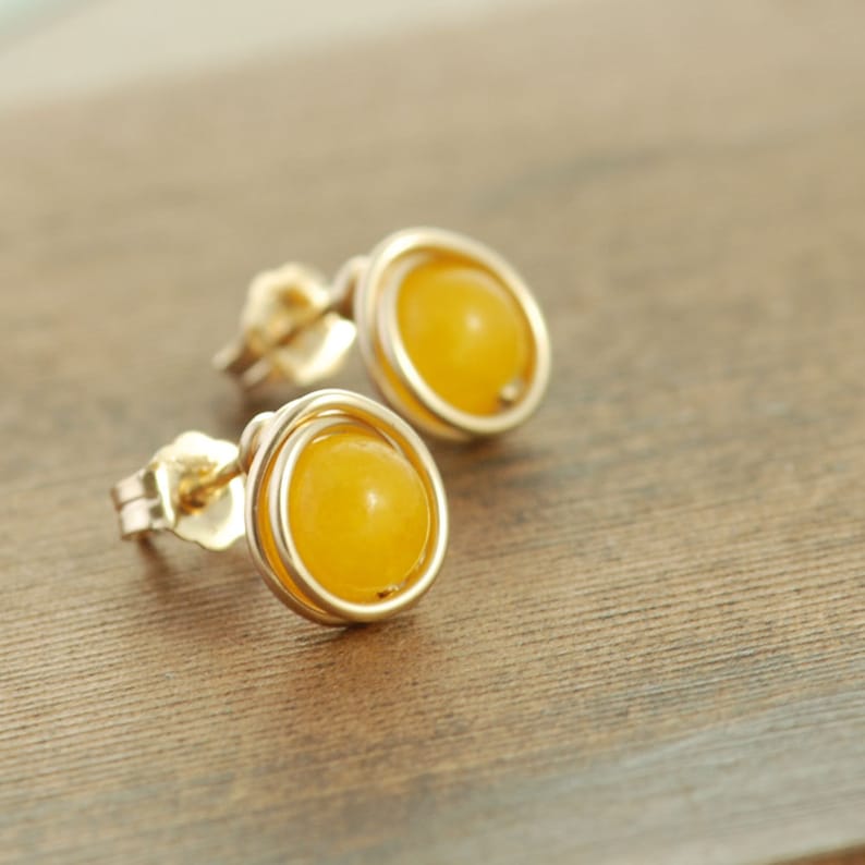 Lemon Yellow Post Earrings, 14k Gold Modern Minimal Jewelry, Stud Earrings image 3