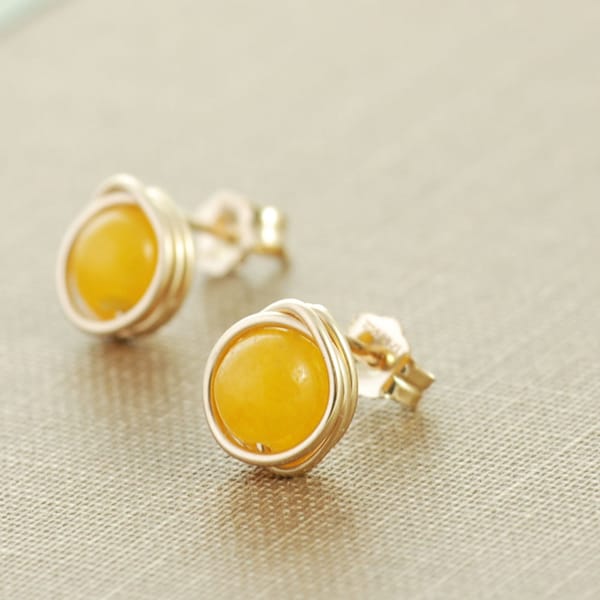 Lemon Yellow Post Earrings, 14k Gold Modern Minimal Jewelry, Stud Earrings