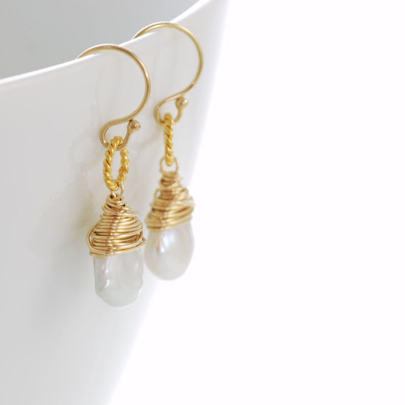 Pearl Dangle Earrings 14k Gold Fill June Birthstone Jewelry Etsy