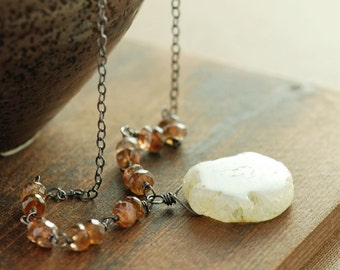 Rustic Pendant Necklace, Solar Quartz Andalusite Sterling Silver Necklace, Earthy Boho Jewelry