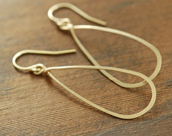 Gold Teardrop Earrings, 14k Gold Fill Hoop Earrings, Handmade Earrings, Metal Jewelry