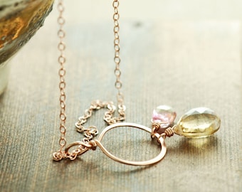 Champagne Topaz Rose Gold Necklace, 14k Gold Gemstone Pendant, Birthstone Jewelry