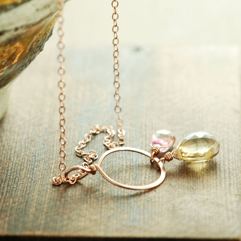 Champagne Topaz Rose Gold Necklace, 14k Gold Gemstone Pendant, Birthstone Jewelry image 1