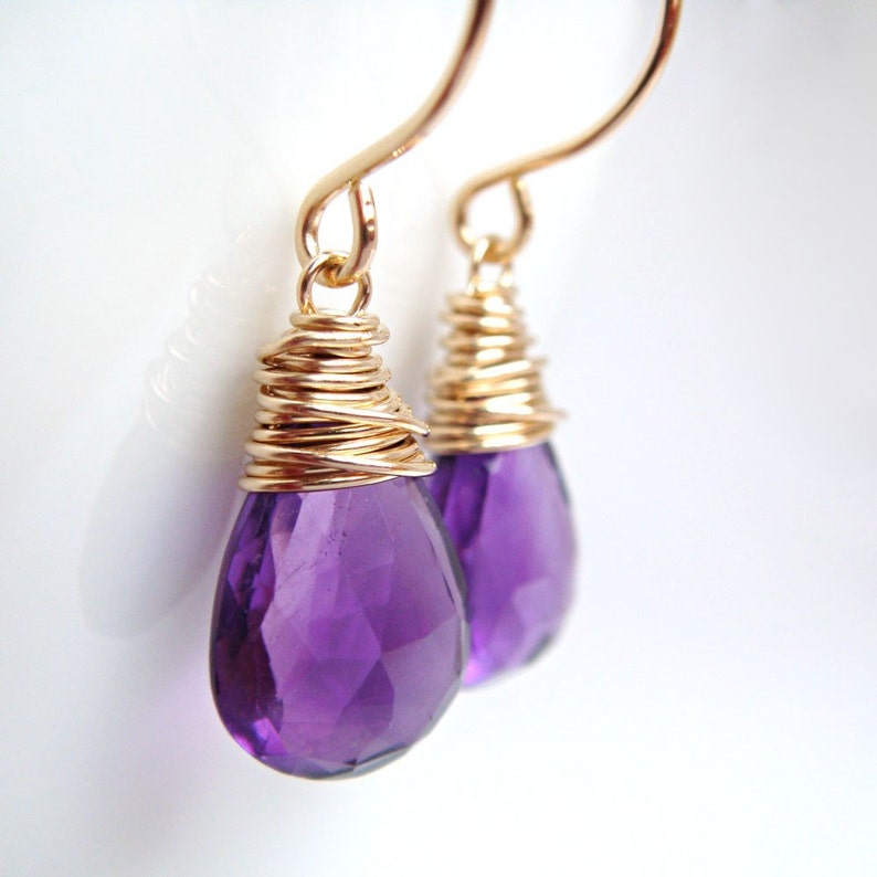 Amethyst Jewelry, February Birthstone Earrings, Purple Gemstone Dangle Earrings in 14k Gold Fill image 5