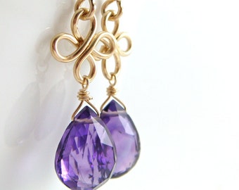 February Birthstone Earrings, Purple Amethyst Gemstone Clovers