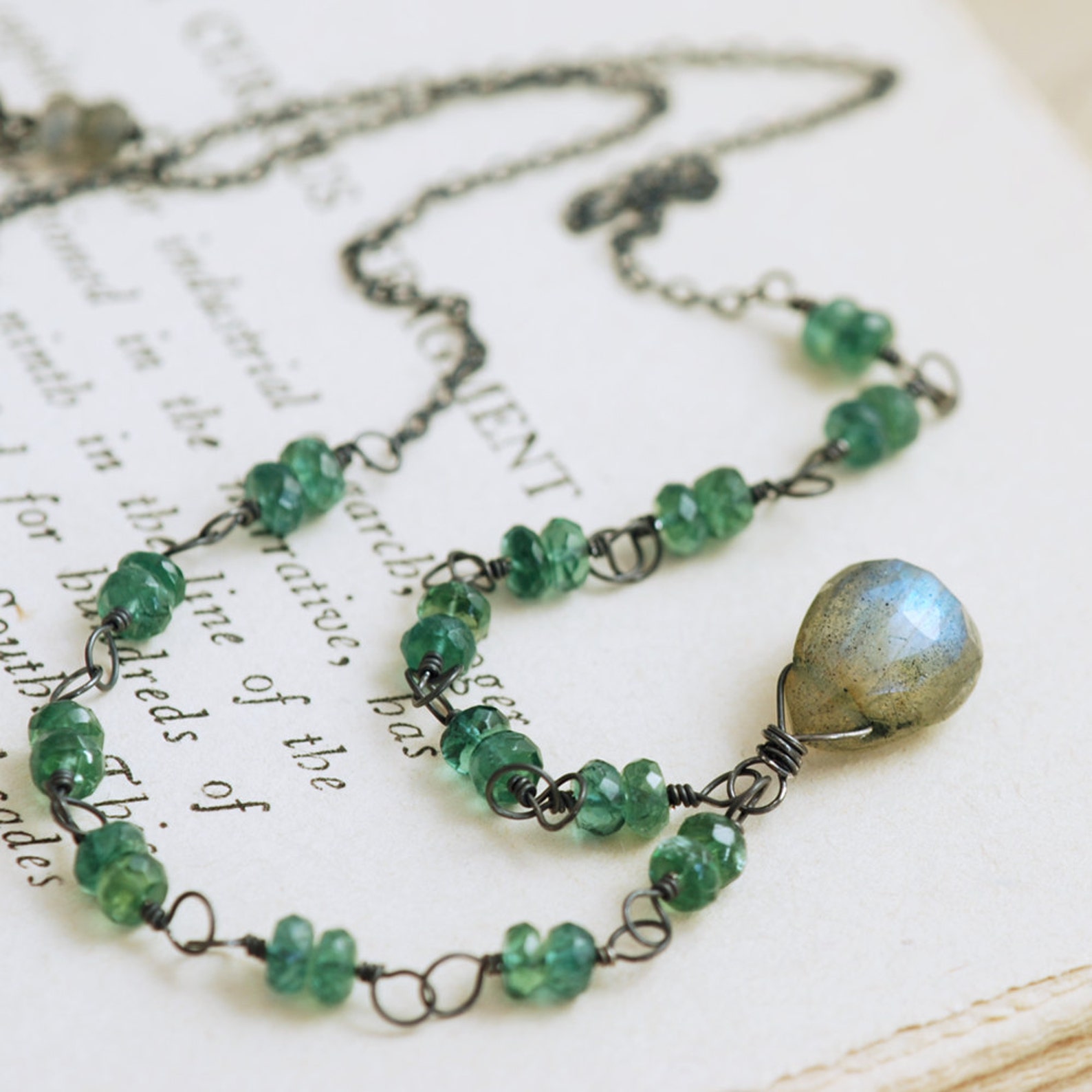 Green Blue Gemstone Necklace Sterling Silver Handmade - Etsy