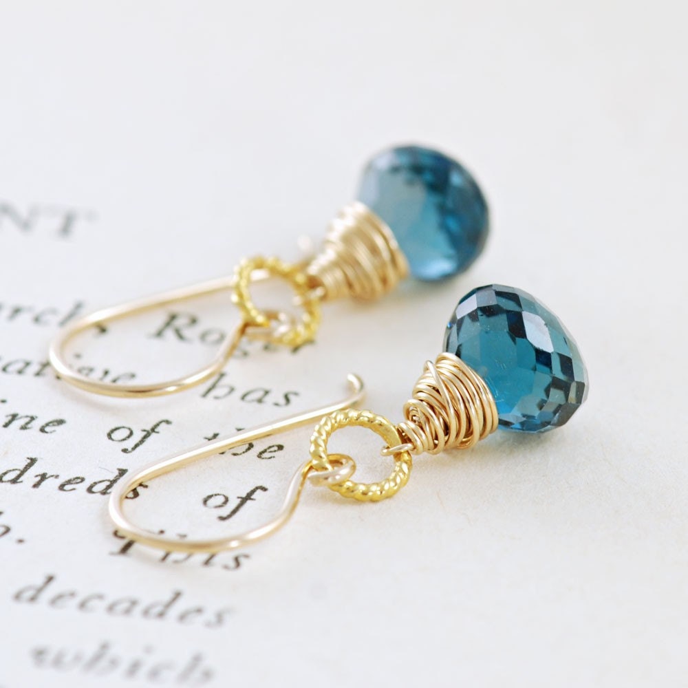 London Blue Topaz Gold Dangle Earrings, December Birthstone Jewelry ...