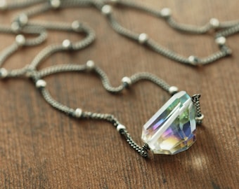 Mystic Quartz Nugget Gemstone Necklace, Sterling Silver Handmade Layering Necklace