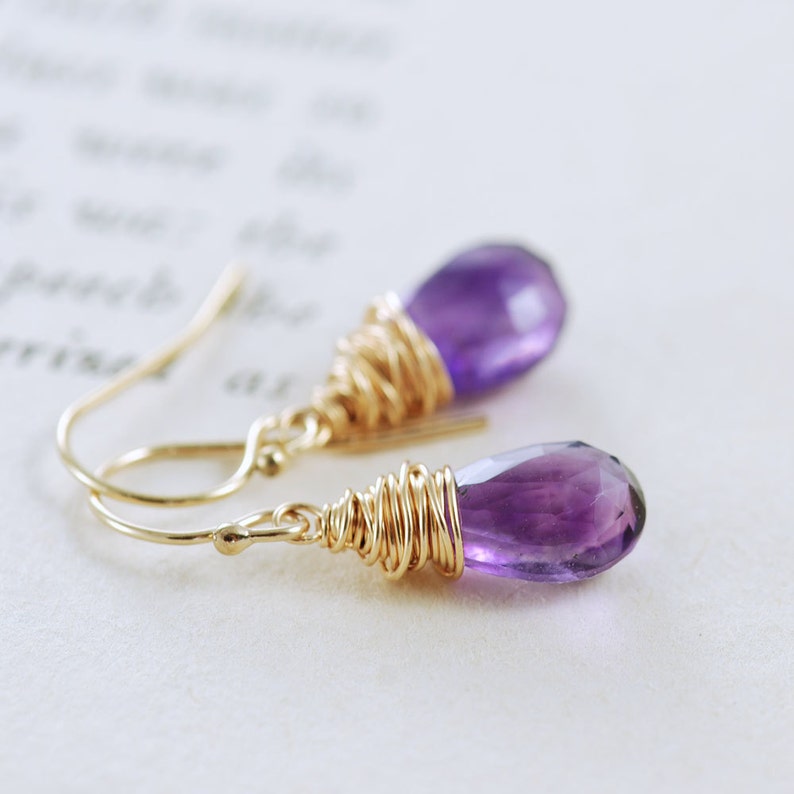 Amethyst Jewelry, February Birthstone Earrings, Purple Gemstone Dangle Earrings in 14k Gold Fill image 4