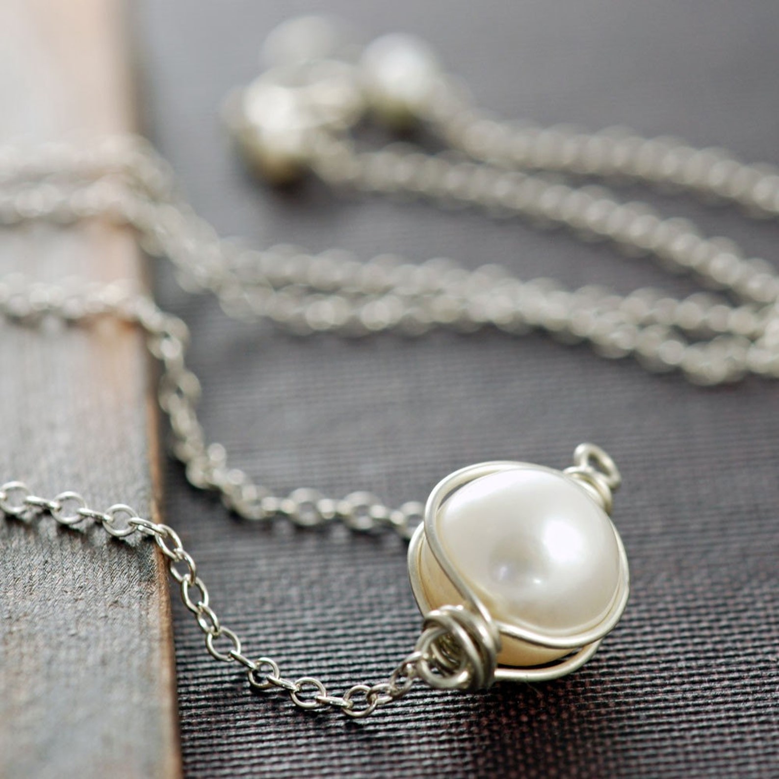 Wire Wrapped Pearl Necklace Sterling Silver Aubepine Etsy