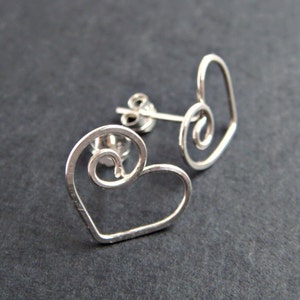 Heart Earrings in Sterling Silver, Love Jewelry, Heart Post Earrings, Handmade Metal Studs image 4