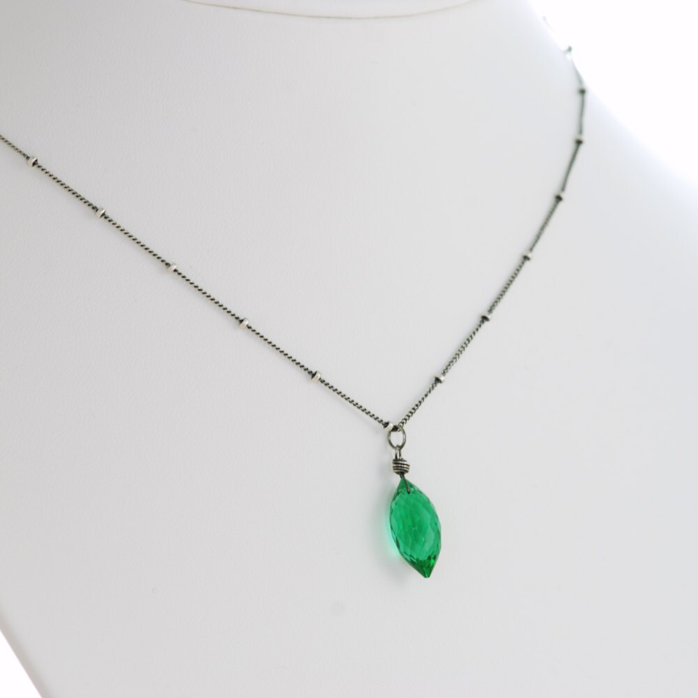Green Quartz Necklace Wrapped in Sterling Silver May Birthday Etsy