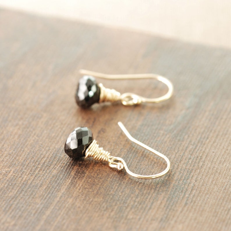 Simple Date Night Jewelry Black and Gold Gemstone Earrings Black Onyx 14k Gold Earrings