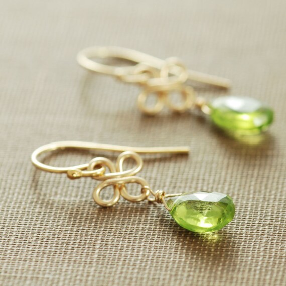 August Birthstone Peridot Gold Earrings Green Stone Dangle | Etsy