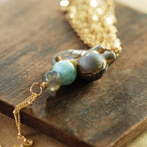 Elephant Tassel Necklace with Labradorite Larimar Sunstone and Topaz, Long Layering Gold Gemstone Necklace, Bohemian Jewelry image 3