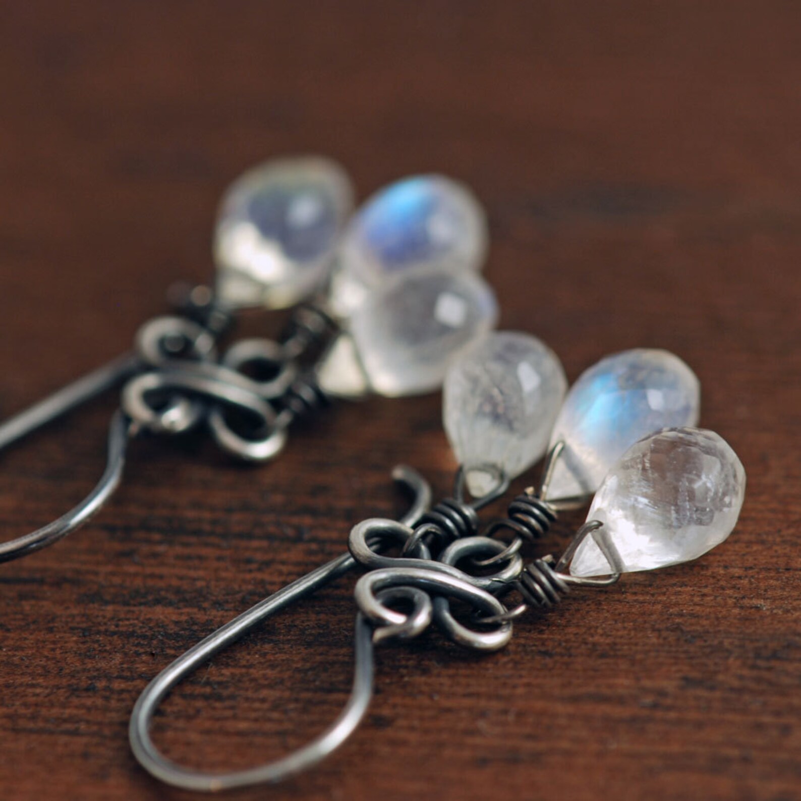 Moonstone Chandelier Earrings Sterling Silver Gemstone Dangle Etsy