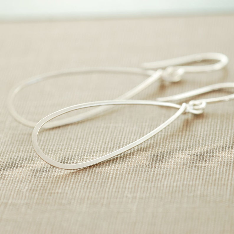 Sterling Silver Teardrop Earrings, Metal Hoop Earrings, Handmade Earrings, aubepine image 3