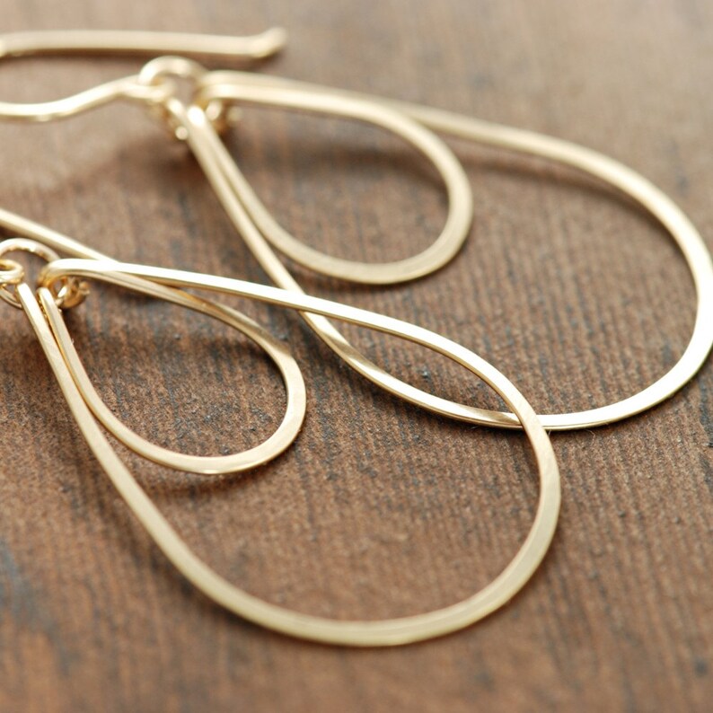 Hoop Earrings 14k Gold Fill, Layered Teardrops, Metal, aubepine image 2