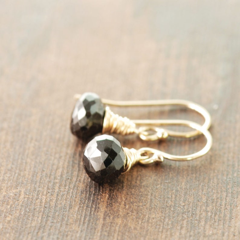 Simple Date Night Jewelry Black and Gold Gemstone Earrings Black Onyx 14k Gold Earrings