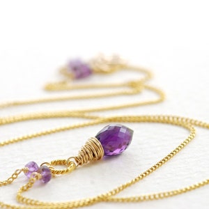 Gold Amethyst Necklace, February Birthstone Necklace, Purple Gemstone Pendant, Wire Wrapped Handmade, aubepine image 3