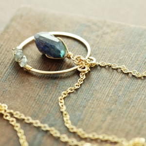 Blue Labradorite Pendant Necklace 14k Gold, September Birthstone Necklace, Modern Boho Gemstone Jewelry