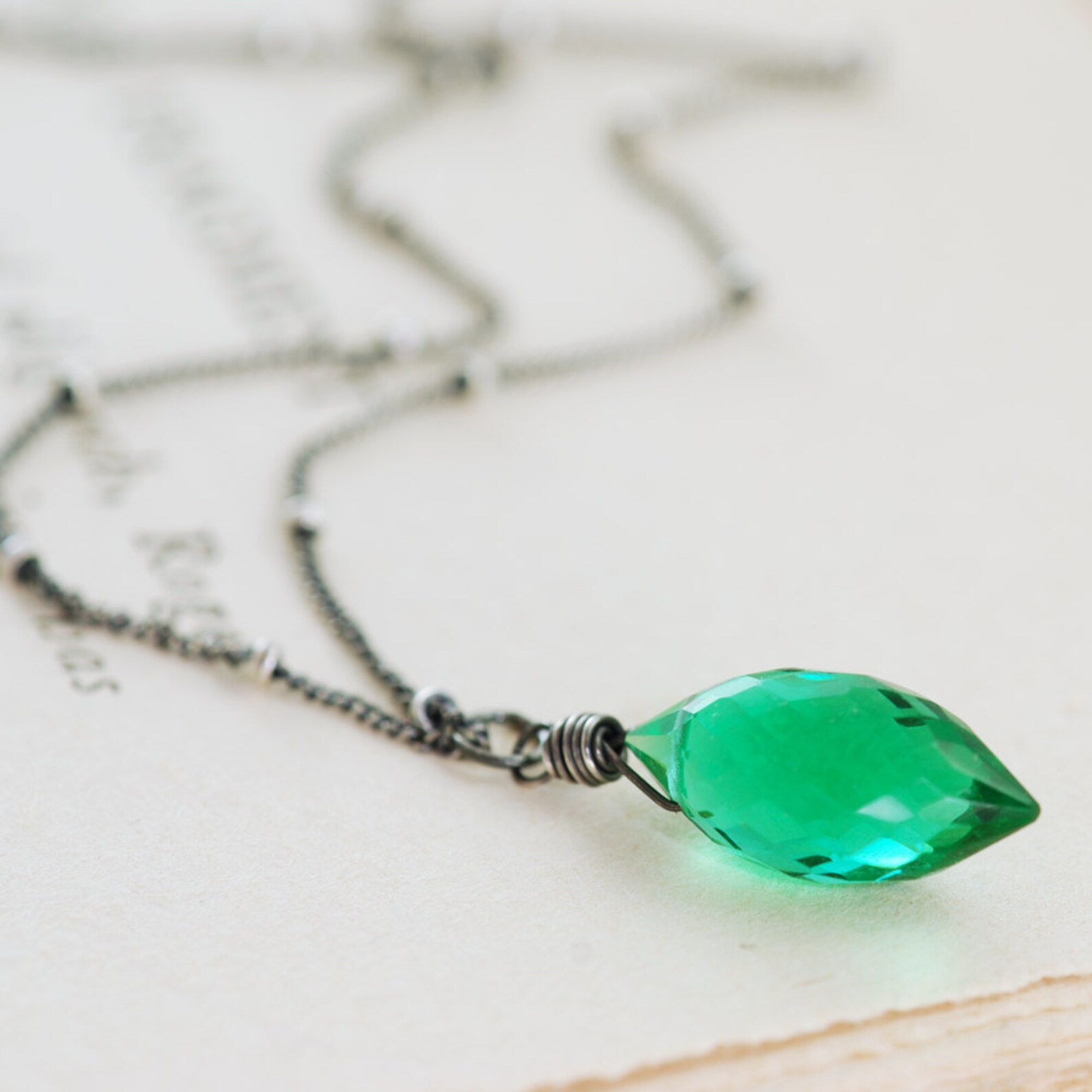 Green Quartz Necklace Wrapped in Sterling Silver May Birthday Etsy