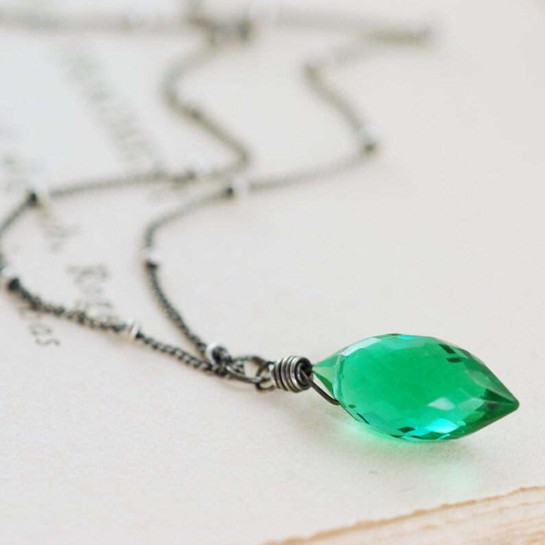 Green Quartz Necklace Wrapped in Sterling Silver May Birthday Etsy