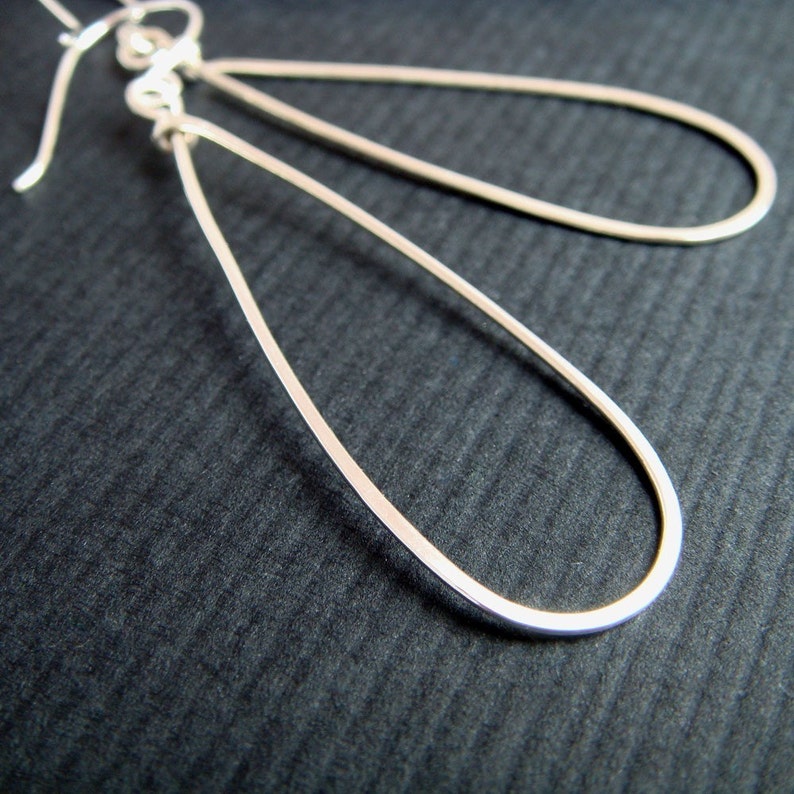 Sterling Silver Teardrop Earrings, Metal Hoop Earrings, Handmade Earrings, aubepine image 5